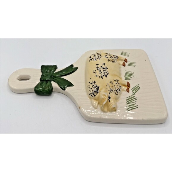 Country Kitchen Pig W/Bow Wall Hanging Trivet Decor Ceramic Painted 9.5” - Picture 5 of 12